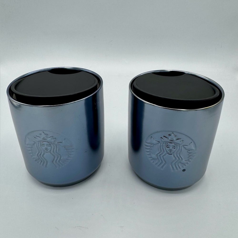 Two Starbucks Siren Iridescent (Gunmetal) Ceramic Double Wall Tumblers 8 oz